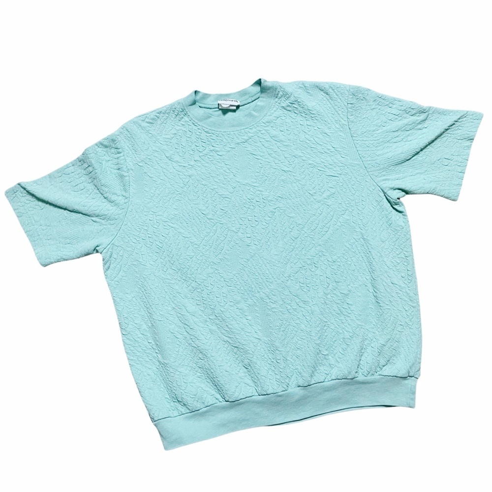 Vintage 90s Textured Mint Green Short Sleeve Sweatshirt Top